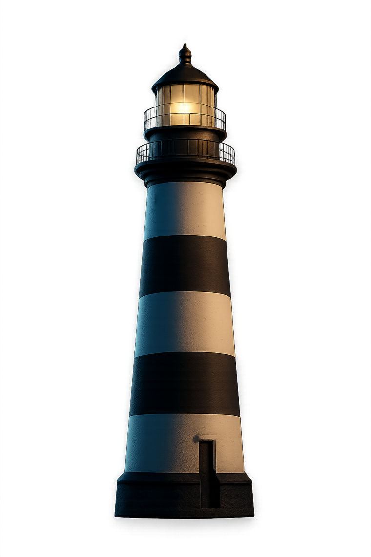 Fotorealistischer Leuchtturm bei Nacht mit golden leuchtender Laterne